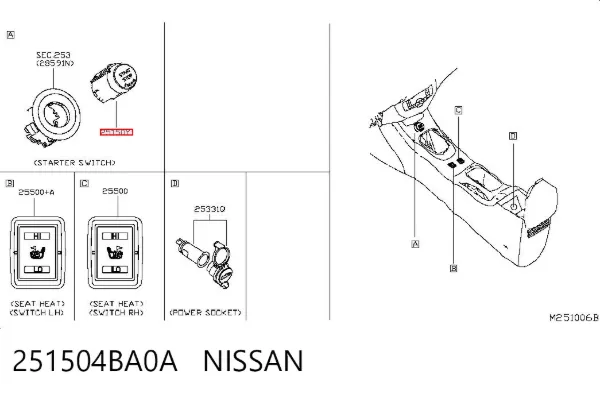 Przycisk uruchamiania silnika 251504BA0A Nissan/Infiniti