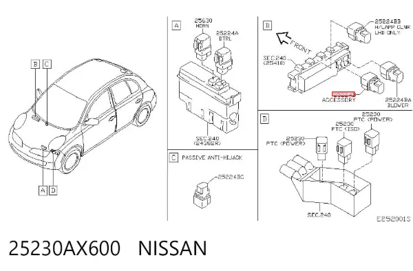Przekaźnik lamp przeciwmgielnych 25230AX600 Nissan/Infiniti