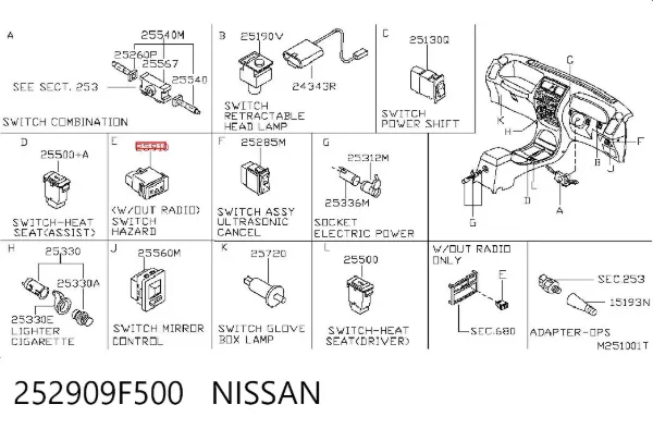 Przycisk włączania światła awaryjnego Nissan Primera P11