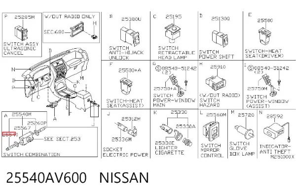 Przełącznik zespolony lewy 25540AV600 Nissan/Infiniti