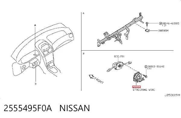 Pierścień kontaktowy AIRBAG, taśma kierownicy 2555495F0A Nissan/Infiniti