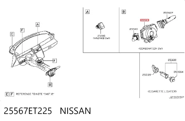 Pierścień kontaktowy AIRBAG, taśma kierownicy 25567ET225 Nissan/Infiniti