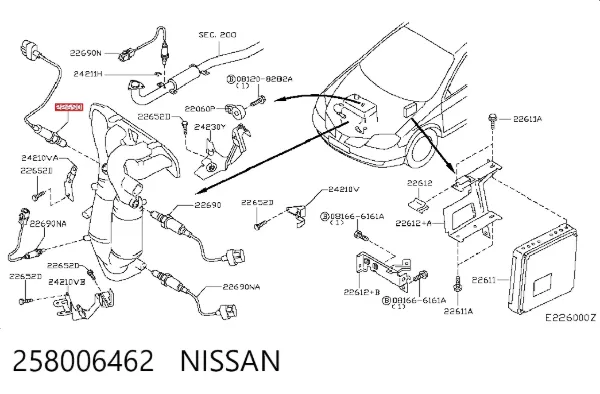 Sonda lambda czujnik tlenu przed katalizatorem 258006462 Nissan/Infiniti