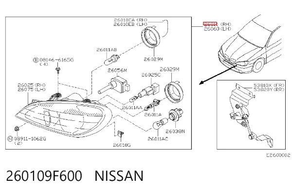 Reflektor prawy 260109F600 Nissan/Infiniti