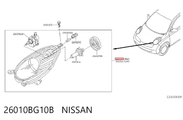 Reflektor prawy 26010BG10B Nissan/Infiniti