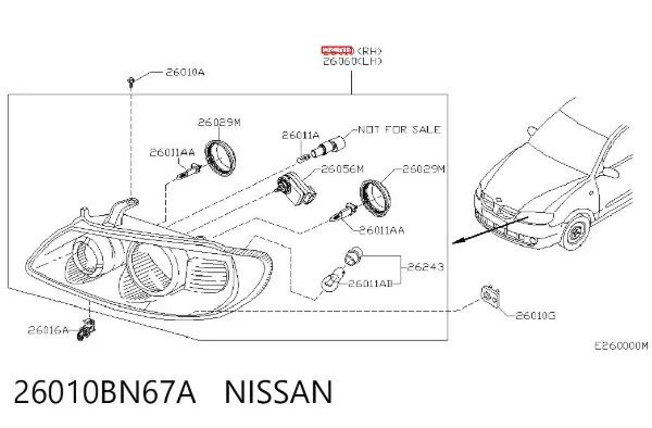 Reflektor prawy 26010BN67A Nissan/Infiniti