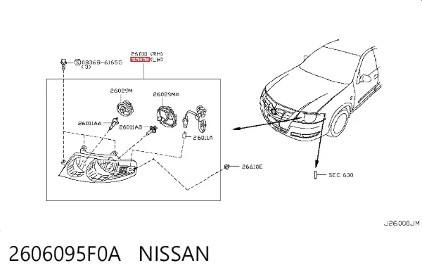Reflektor lewy 2606095F0A Nissan/Infiniti