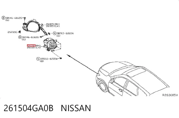 Lampa przeciwmgielna prawa 261504GA0B Nissan/Infiniti
