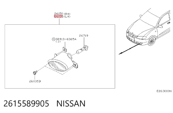 Lampa przeciwmgielna lewa 2615589905 Nissan/Infiniti