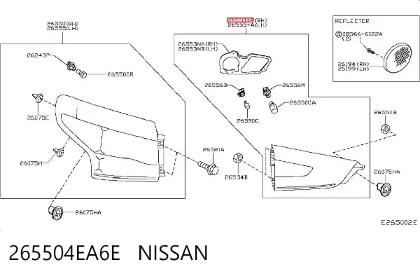 Lampa zespolona tylna prawa wewnętrzna 265504EA6E Nissan/Infiniti