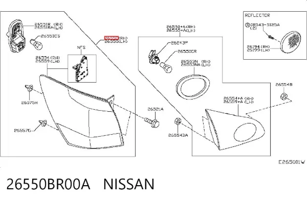 Lampa zespolona tylna prawa zewnętrzna 26550BR00A Nissan/Infiniti
