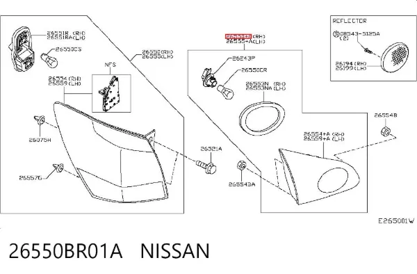 Lampa zespolona tylna prawa wewnętrzna 26550BR01A Nissan/Infiniti