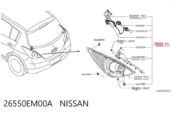 Lampa zespolona tylna prawa 26550EM00A Nissan/Infiniti