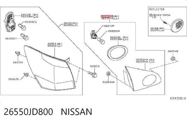 Lampa zespolona tylna prawa wewnętrzna 26550JD800 Nissan/Infiniti