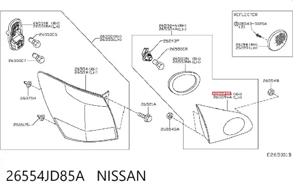 Lampa zespolona tylna prawa wewnętrzna 26554JD85A Nissan/Infiniti