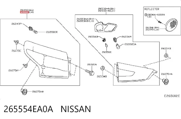 Lampa zespolona tylna lewa zewnętrzna 265554EA0A Nissan/Infiniti