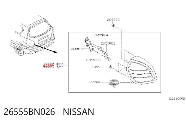Lampa zespolona tylna lewa 26555BN026 Nissan/Infiniti