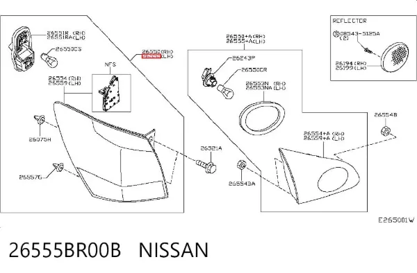 Lampa zespolona tylna lewa zewnętrzna 26555BR00B Nissan/Infiniti