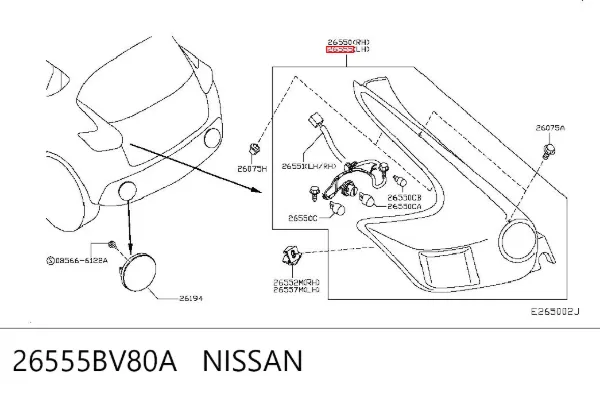 Lampa zespolona tylna lewa 26555BV80A Nissan/Infiniti