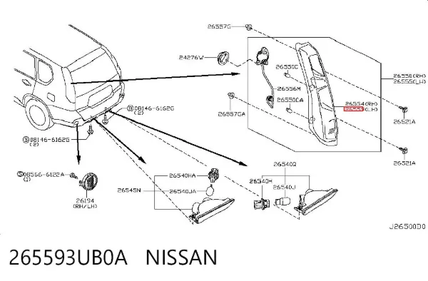Lampa zespolona tylna lewa 265593UB0A Nissan/Infiniti