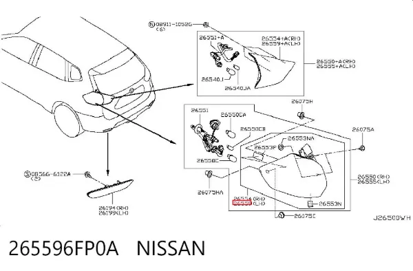 Lampa zespolona tylna lewa zewnętrzna 265596FP0A Nissan/Infiniti