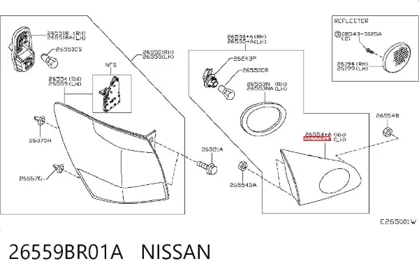 Lampa zespolona tylna lewa wewnętrzna 26559BR01A Nissan/Infiniti