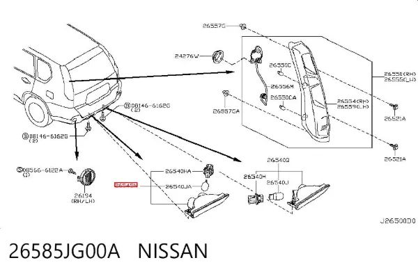 Lampa zespolona zderzaka tylnego lewa 26585JG00A Nissan/Infiniti