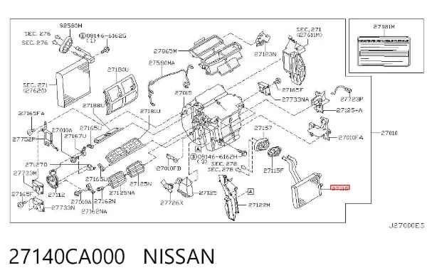 Chłodnica nagrzewnicy (ogrzewacza) 27140CA000 Nissan/Infiniti