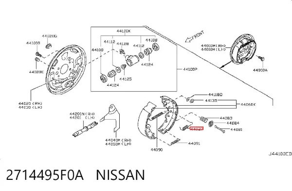 Zestaw montażowy szczęk hamulcowych tylnych 2714495F0A Nissan/Infiniti