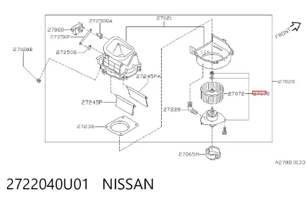 Silniczek wentylatora nagrzewnicy (ogrzewacza wnętrza) 2722040U01 Nissan/Infiniti