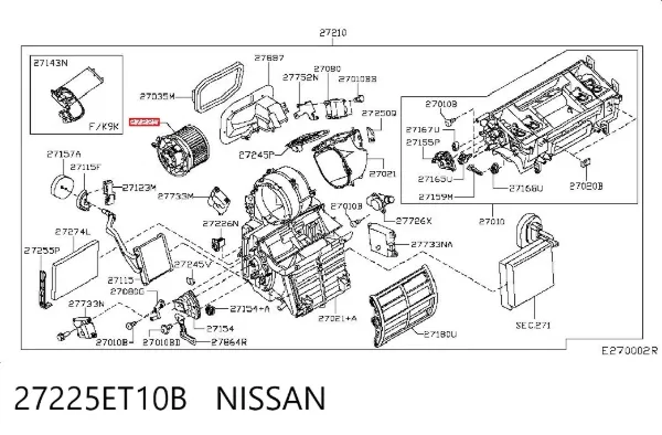 Silniczek wentylatora nagrzewnicy (ogrzewacza wnętrza) 27225ET10B Nissan/Infiniti