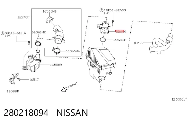 Czujnik przepływu powietrza, przepływomierz powietrza M.A.F. 280218094 Nissan/Infiniti