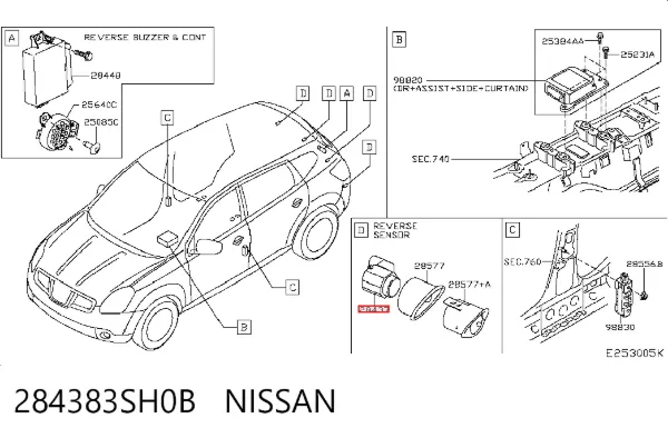 Czujnik parkowania tylny 284383SH0B Nissan/Infiniti