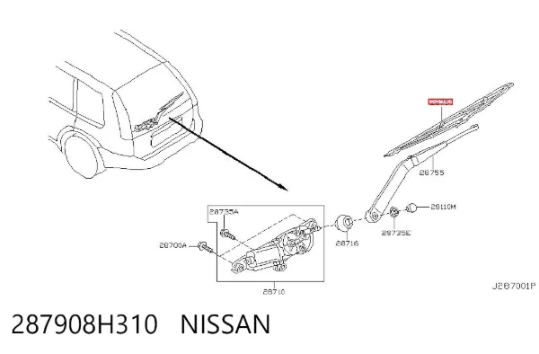 Pióro wycieraczki szyby tylnej 287908H310 Nissan/Infiniti
