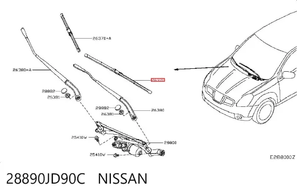 Pióro wycieraczki szyby przedniej pasażera 28890JD90C Nissan/Infiniti