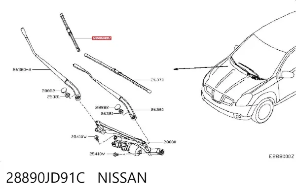 Pióro wycieraczki szyby przedniej pasażera 28890JD91C Nissan/Infiniti