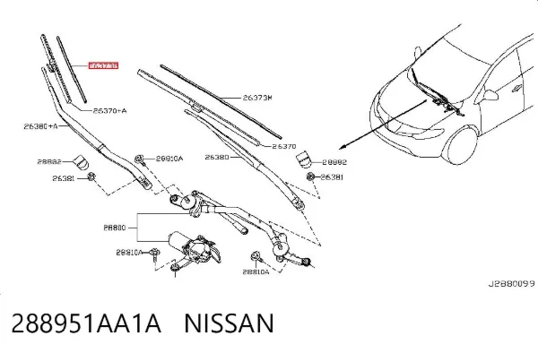 Gumka pióra wycieraczki szyby pasażera 288951AA1A Nissan/Infiniti