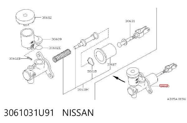 Cylinder sprzęgła główny 3061031U91 Nissan/Infiniti