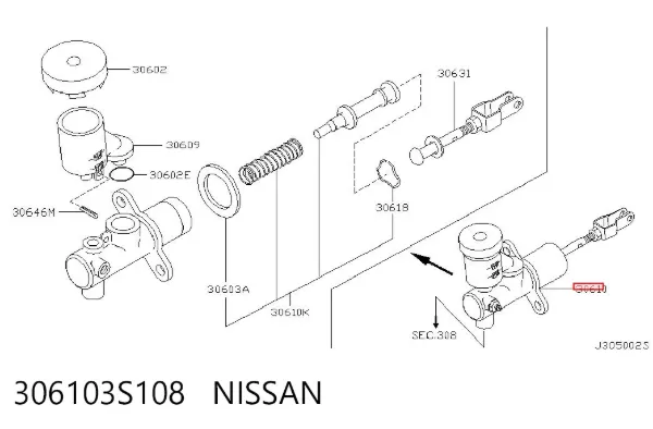 Cylinder sprzęgła główny 306103S108 Nissan/Infiniti