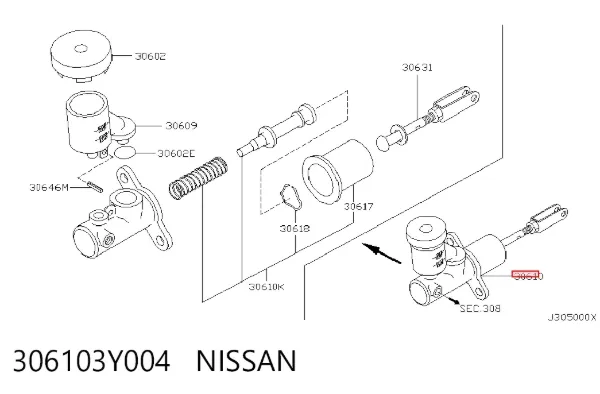 Cylinder sprzęgła główny 306103Y004 Nissan/Infiniti