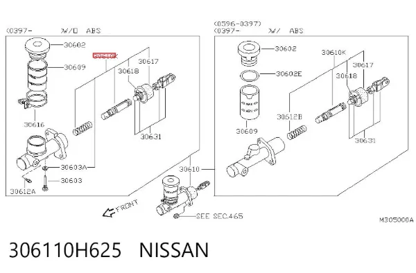 Zestaw naprawczy cylindra głównego sprzęgła 306110H625 Nissan/Infiniti