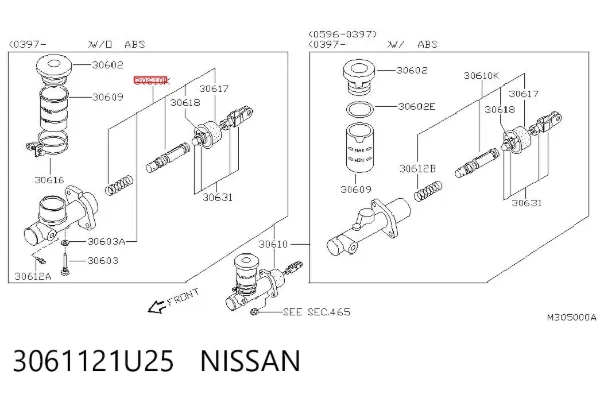 Zestaw naprawczy cylindra głównego sprzęgła 3061121U25 Nissan/Infiniti