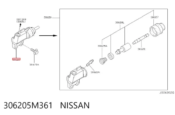 Cylinder roboczy sprzęgła 306205M361 Nissan/Infiniti