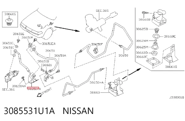 Przewód sprzęgła 3085531U1A Nissan/Infiniti