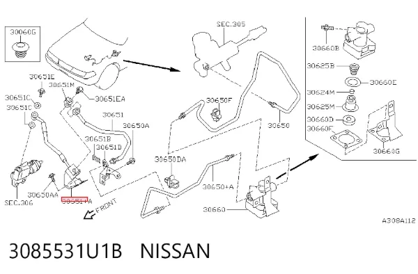 Przewód sprzęgła 3085531U1B Nissan/Infiniti