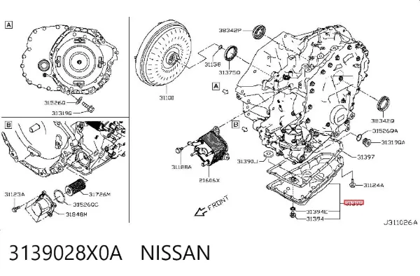 Miska automatycznej skrzyni biegów 3139028X0A Nissan/Infiniti