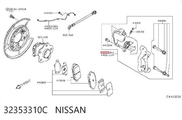 Zacisk hamulcowy tylny prawy 32353310C Nissan/Infiniti