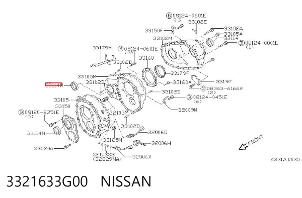 Uszczelniacz skrzyni rozdzielczej, wału sprzęgłowego 3321633G00 Nissan/Infiniti