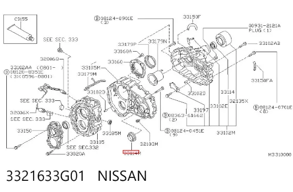 Uszczelniacz skrzyni rozdzielczej, wału sprzęgłowego 3321633G01 Nissan/Infiniti