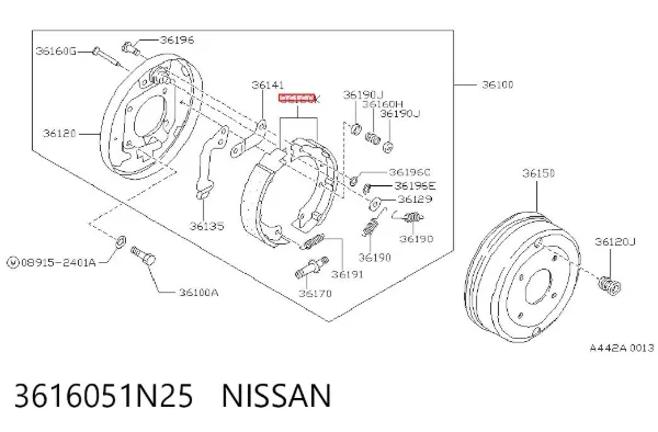 Klocki hamulca ręcznego 3616051N25 Nissan/Infiniti